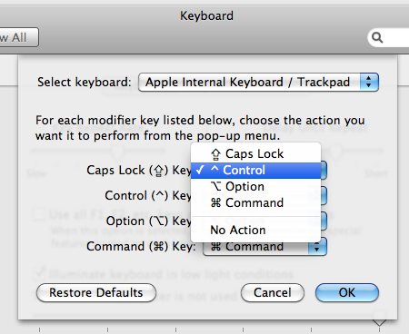 A screenshot of Key Modifier Keys dialog